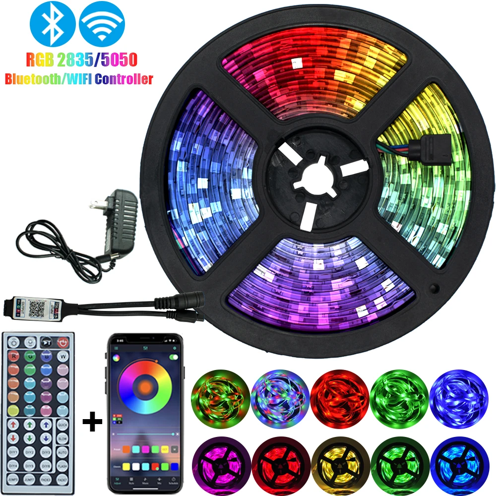Праздничный Рождественский светодиодный фонарь с полосками Bluetooth RGB 5050 2835 водонепроницаемая гибкая лента с диодной лентой DC 12V 5M 10M 32,8 ft|Светодиодные ленты| | АлиЭкспресс