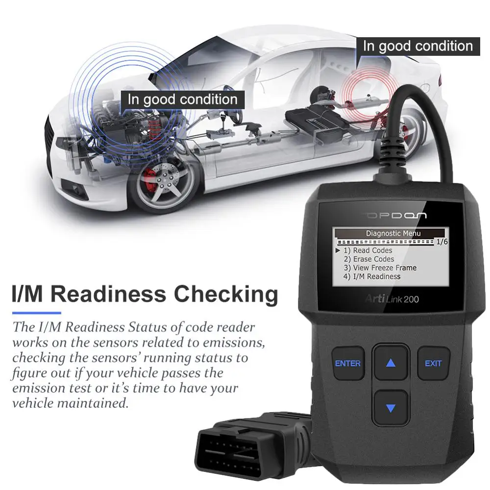 Автомобильный сканер OBD2 TOPDON ArtiLink200 профессиональный считыватель кодов двигателя
