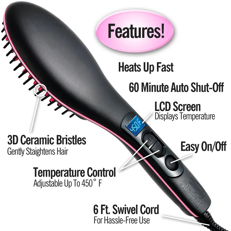 Cepillo alisador de pelo eléctrico, peine alisador de pelo con pantalla LCD, cepillo iónico para el cabello