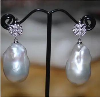 

Wholesale good ^ charming huge 20-25mm south sea white baroque pearl earring 925silver