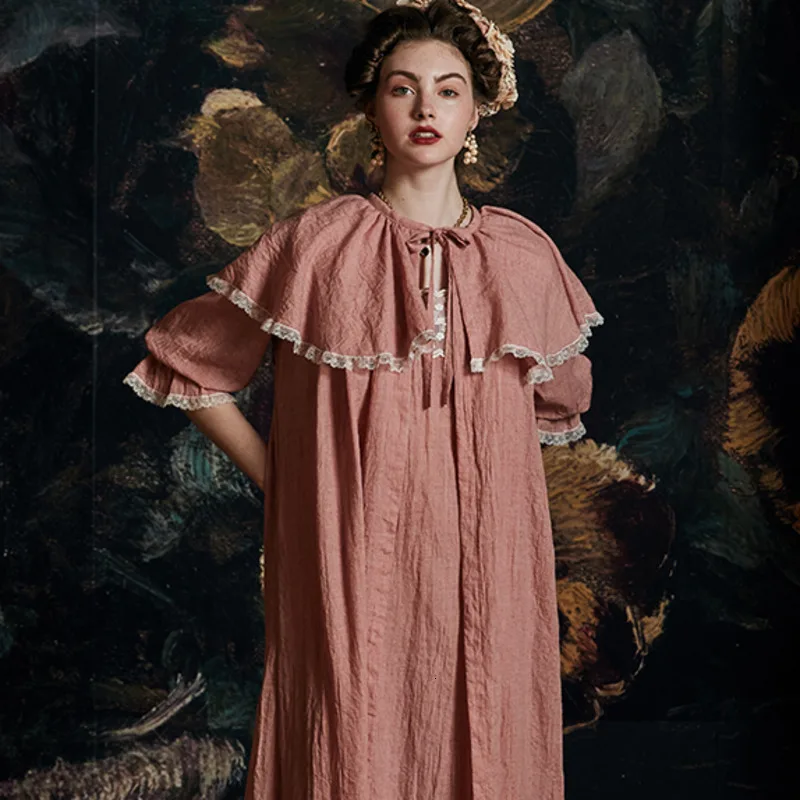 

Robe Woman Summer Autumn Sleepwear Nightgown Cotton Leisure Robe Set Elegant Vintage Design