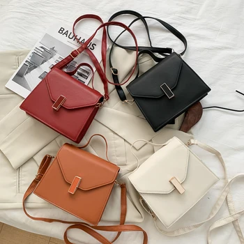 

Fashion Solid Color Messenger Bag For Women Simple PU Leather Portable Handbags Totes Travel Ladies Shoulder Crossbody Bags New