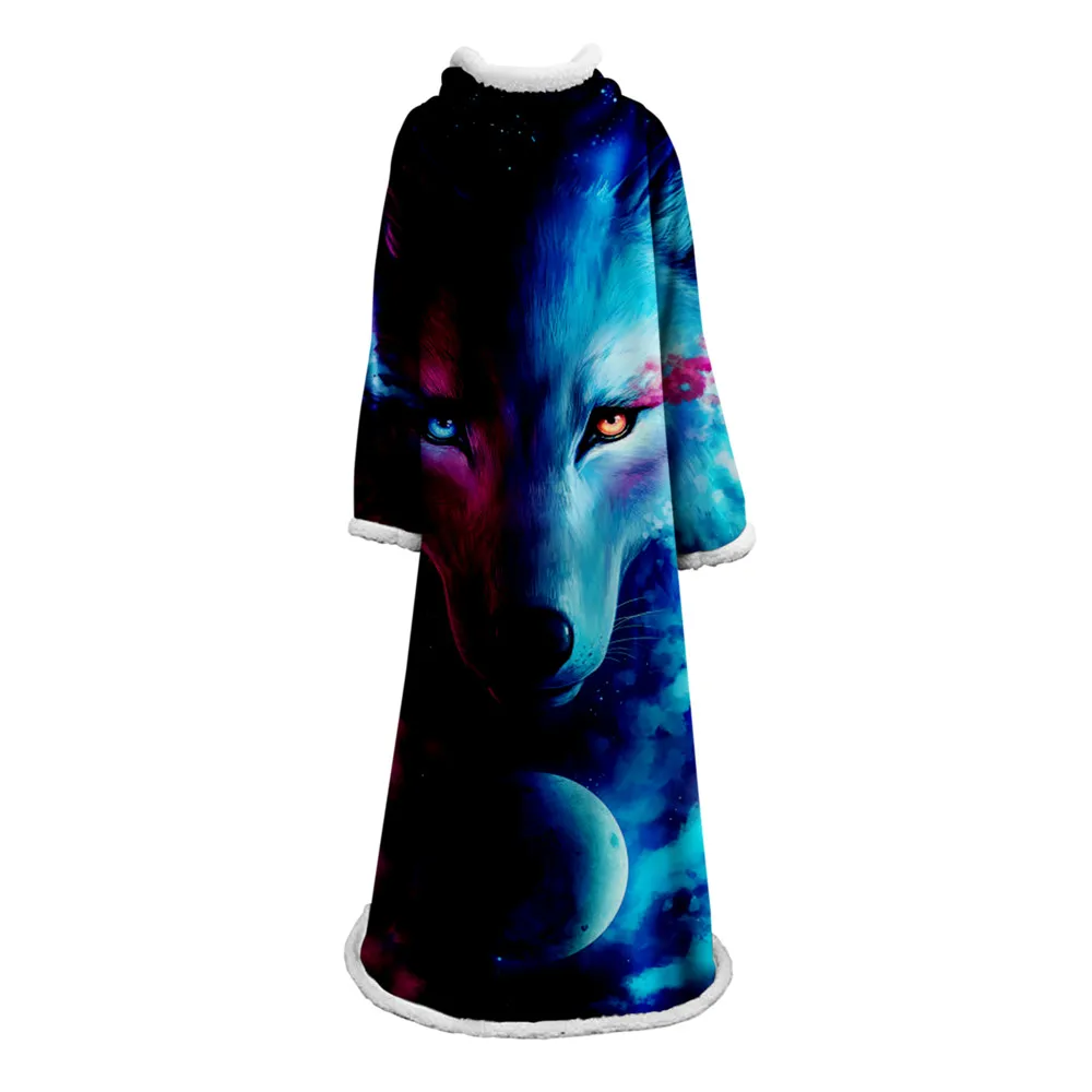 Одеяло с волками, сохраняющее тепло, мягкое, удобное, 3D одеяло, креативный дизайн, рисунок, двойное Полноразмерное одеяло с рукавом - Цвет: 17