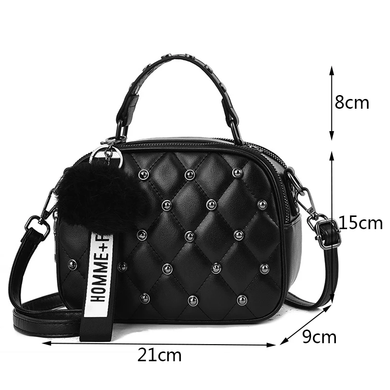 Mini PU Leather Crossbody Bags For Women 2020 Hair ball Shoulder Messenger Bag Ladies Small Rivet Handbags Travel Hand Bag