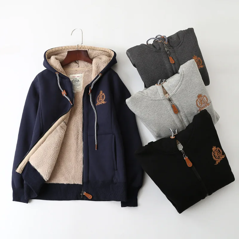 

Winter Brushed And Thick Hooded Zipper Cardigan Hoodie Women's Korean-style Long Sleeve Large Size Loose-Fit Couples Berber Flee