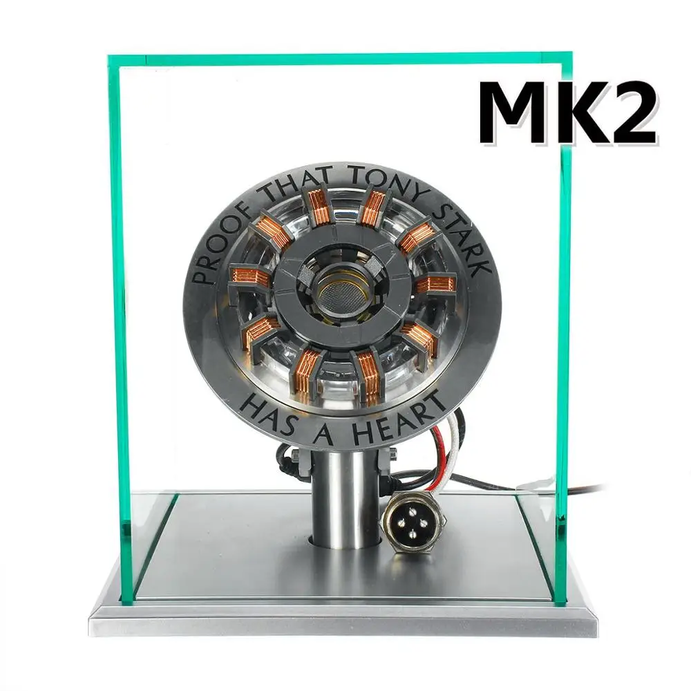 Модернизированная версия 1:1 дуговой реактор, модельный комплект, вибрирующий индукционный светодиодный нагрудный фонарик с питанием от USB, реквизит для фильмов MK1/MK2 с витриной - Цвет: MK II