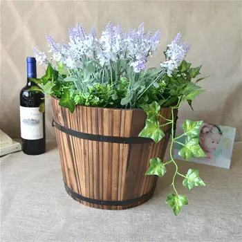 

Wooden Round bucket Planter Flower Pots Home Office Garden Wedding Decor