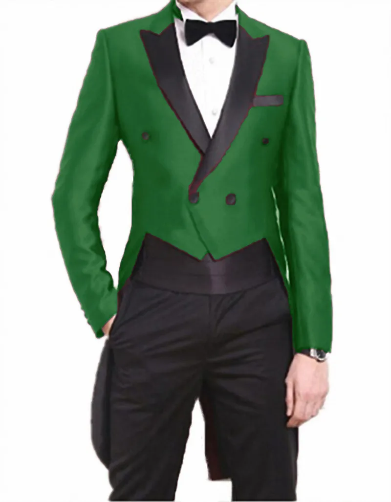 Пиковые лацканы мужские ласточкин хвост банкетные костюмы 2 шт. винтажные костюмы жениха наборы фрак Блейзер Куртка для рождественского ужина - Цвет: Зеленый
