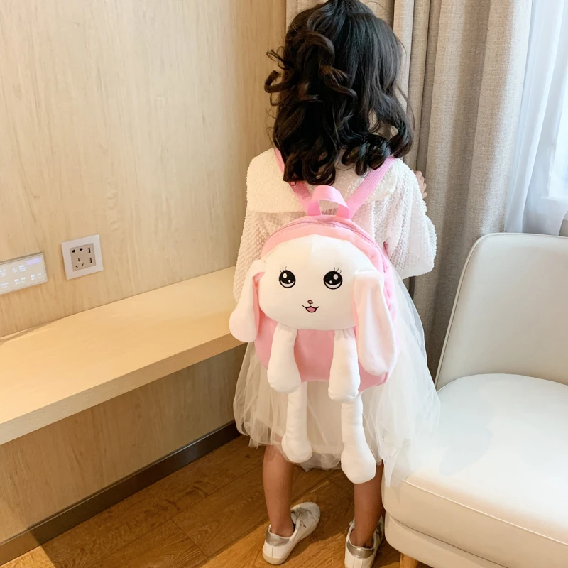 

Backpack plush bags for girls A rabbit whose ears move Cartoon Bag Toddler 1-5 years old boy kindergarten schoolbag