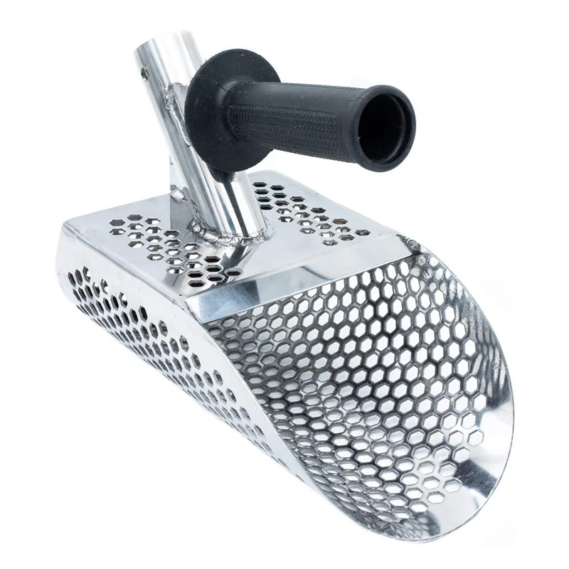 

Promotion! Sand Scoop for Metal Detecting, Stainless Steel with Hexahedron 7Mm Holes for Beach Treasure Hunting Plastic Handle