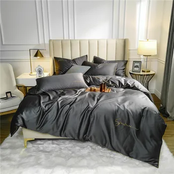 

Dark Grey / Pink / Green colorful hometextiles 4/6pcs plain color bedding set 100% cotton sateen duvet cover bed sheets single