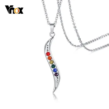 

Vnox Slim Wave Rainbow Stones Pendant for Men Women Stainless Steel CZ Stone Jewelry Casual Unisex Jewelry