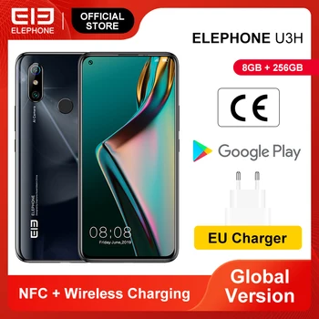 Перейти на Алиэкспресс и купить В наличии ELEPHONE U3H восьмиядерный смартфон 8 Гб 256 ГБ 6,53 дюймFHD + экран 48MP IMX586 задняя камера 24MP селфи лицо Android 9