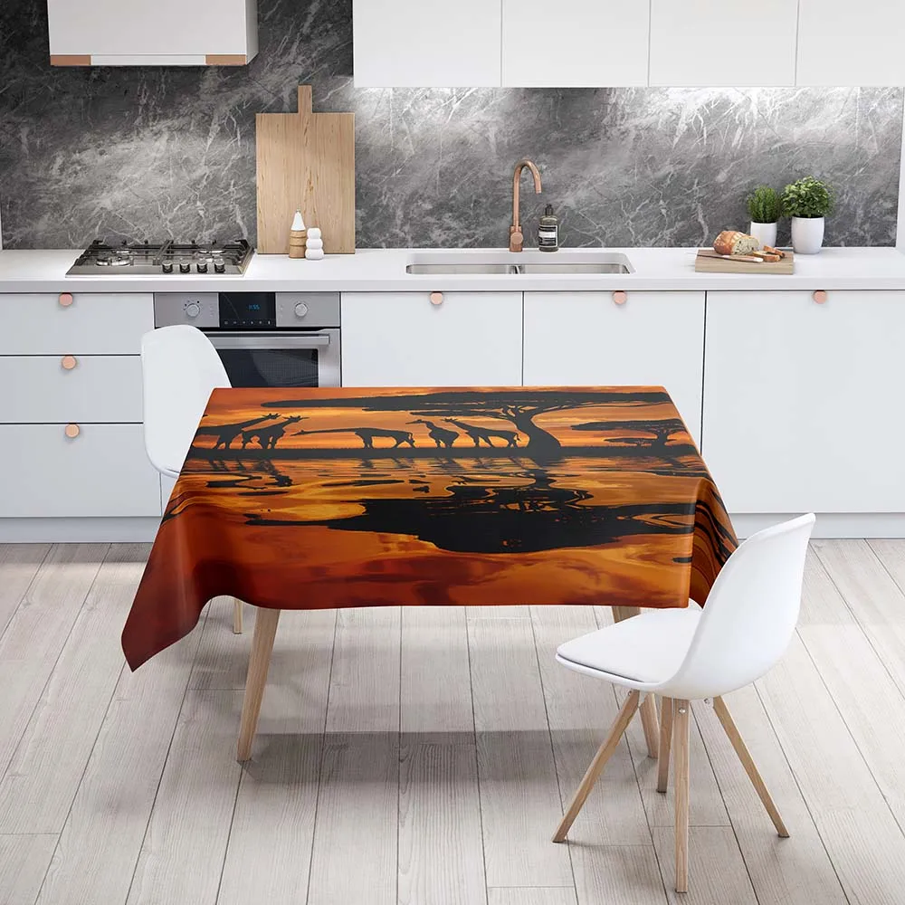 

High Quality Tablecloth Linen 3D Printing Giraffe Animal Table Cover On The Rectangluar Table