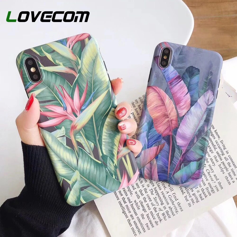 

LOVECOM Phone Case For iPhone 11 Pro Max XR XS Max 7 8 Plus 6 6S Vintage Banana Leaves Soft IMD Phone Back Cover Cases