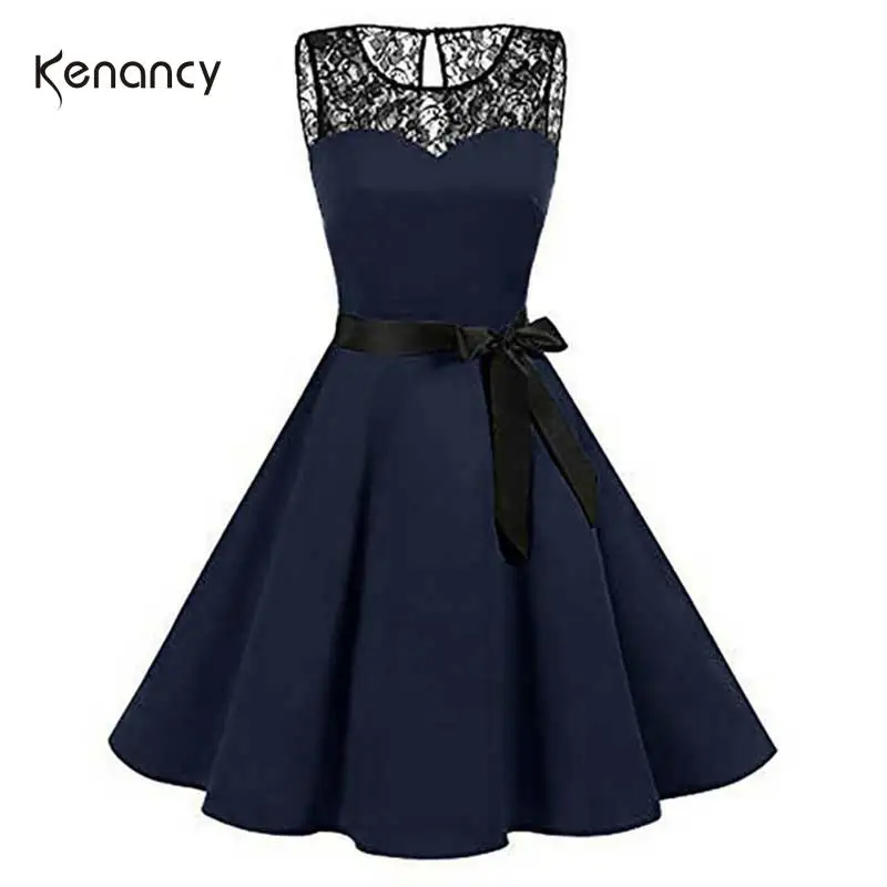 Платье Kenancy женское винтажное большого размера кружевное однотонное с круглой