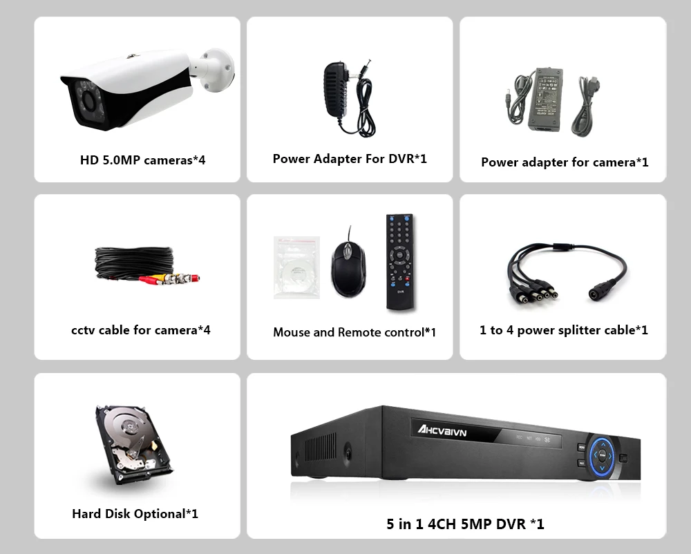 H.265 Аудио Видео DVR NVR 4CH 5MP HD-AHD комплекты видеонаблюдения ONVIF P2P приложение телефон Удаленный просмотр 40 м ИК Ночное Видение IP66 камера