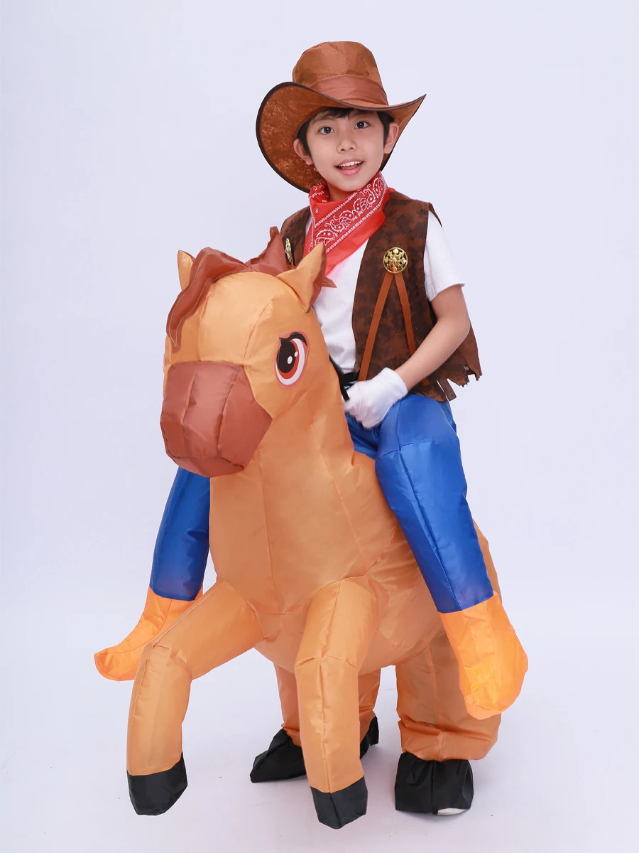 Kids Child Inflatable Horse Costume Cosplay Girls Boys Cowboy Ride Horse Funny Halloween Purim Party Inflated Garment Disfraces cosplay costume