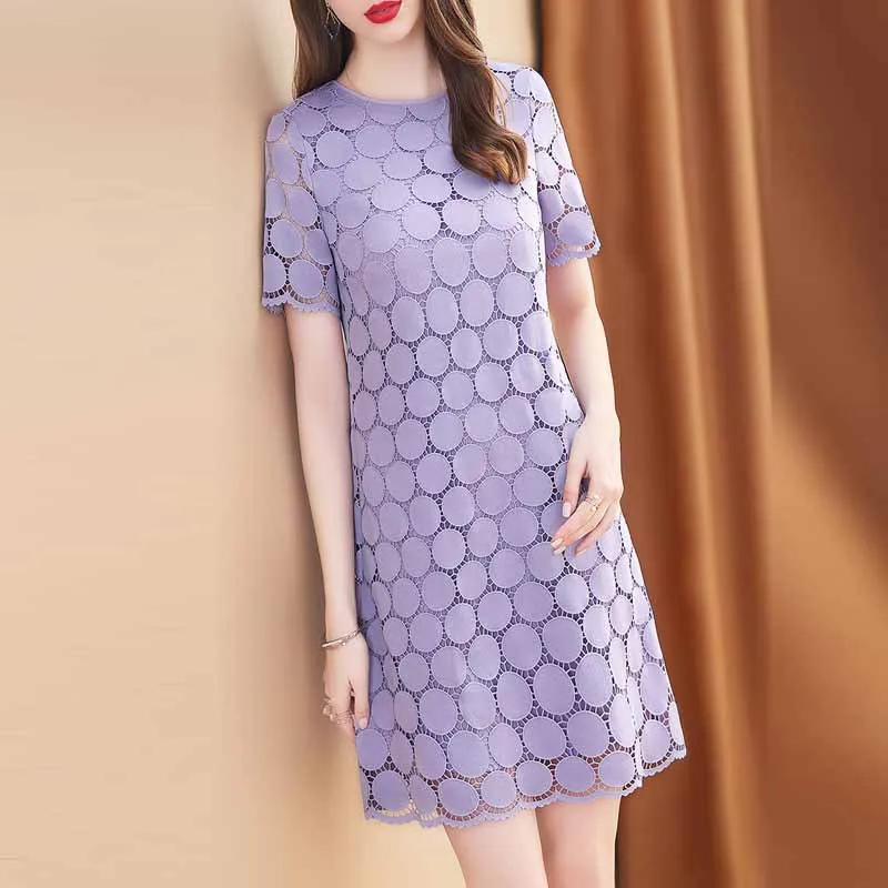 

Ozhouzhan Spring And Summer New Style 2019 Popular Skirt Short Sleeve Slimming Short Dotted Lace Dress Women's-