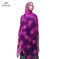 Простые вышитые сарфы африканские женские мусульманские шарфы высококачественный мягкий шарф из тюли для Шали Обертывания BM807