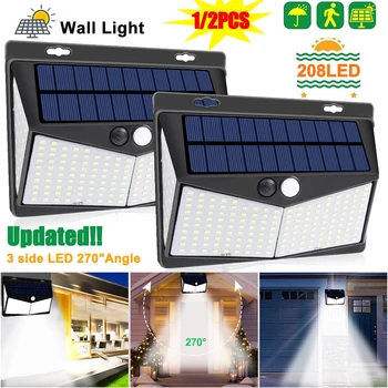 

208 LED Solar Light PIR Motion Sensor Wall Lamp Human Body Infrared Outdoor Waterproof Home Garden Street Security Lights hot