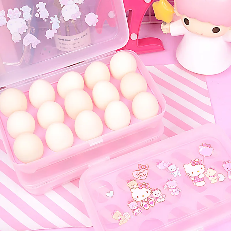 Hello kitty, холодильник, коробка для яиц, для хранения продуктов, свежая поддержка, сетка, кухонный аксессуар, прозрачный пластиковый чехол-контейнер