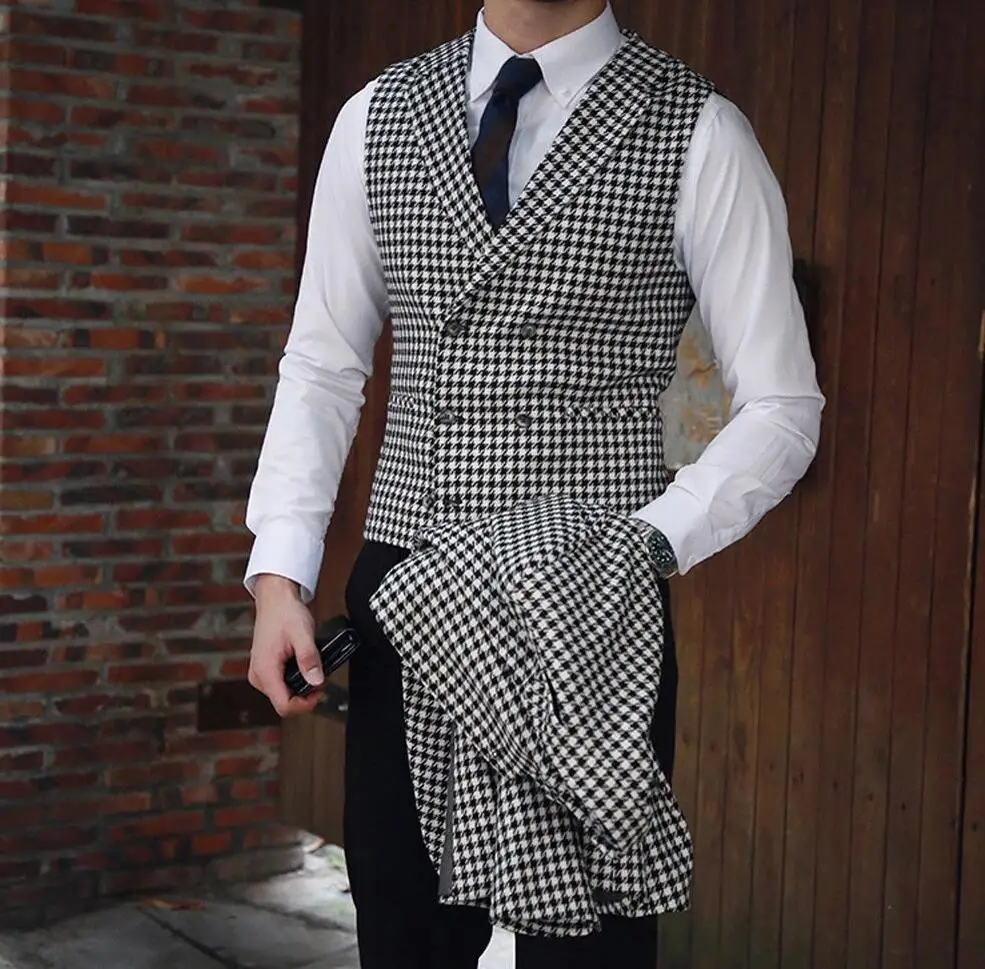 Men's suits számára esküvői houndstooth suits Oda-vissza Hasas Alsóing Nadrág báli tuxedos (blazer+vest+pants)