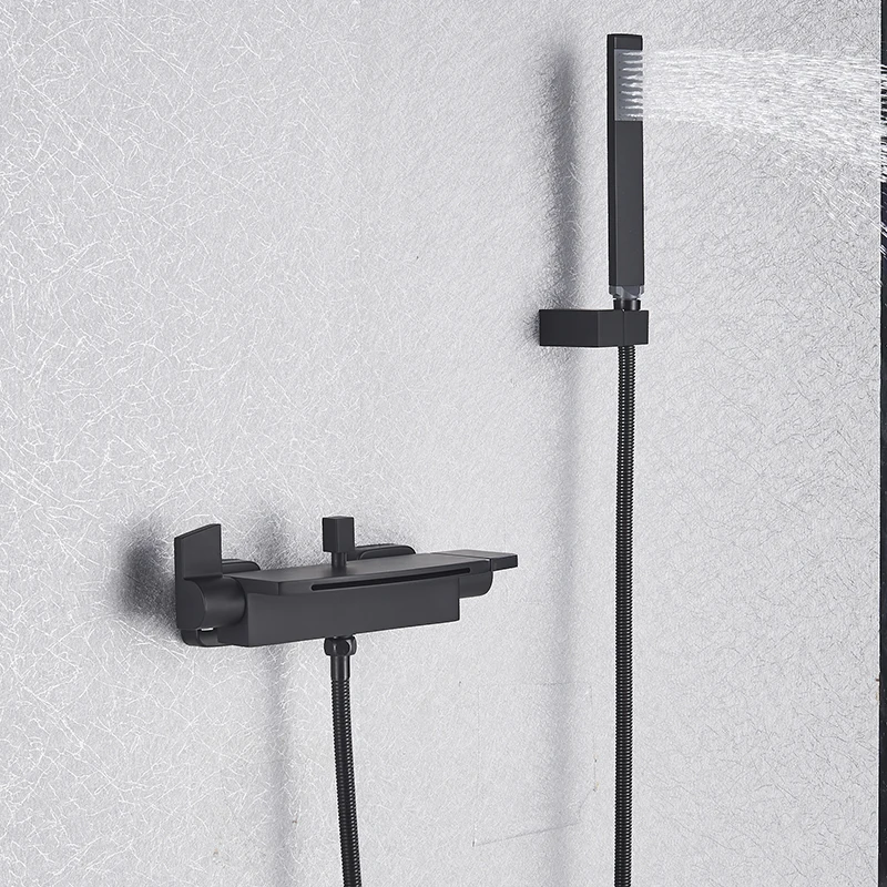 MYQualife Matte Black Bathroom Faucet 2 Function Bathtub Facuet  Wall Mounting Cold and Hot Shower Faucet Waterfall 4