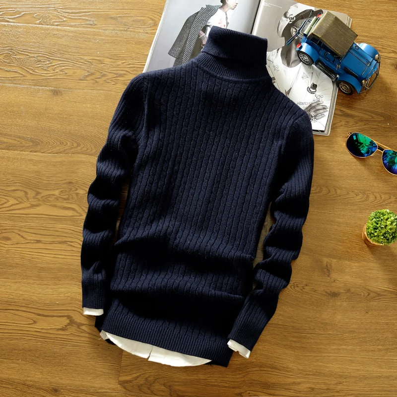 Зимняя Толстая Теплая мужская водолазка с высоким воротом, Брендовые мужские свитера, приталенный пуловер, мужской трикотаж, Мужской Двойной воротник