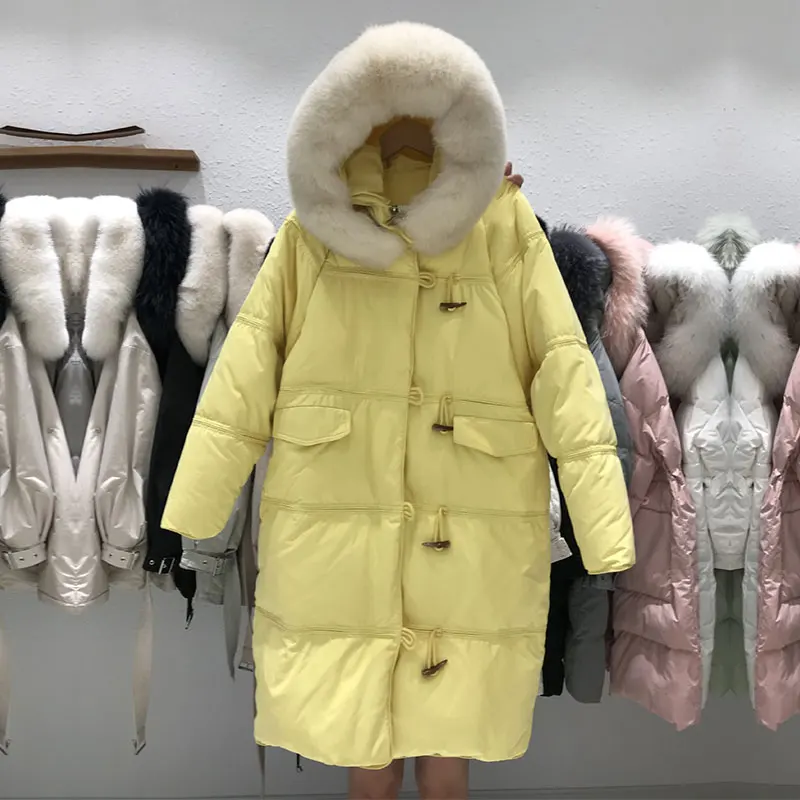 Winter Fashion Horn Button White Duck Down Jacket