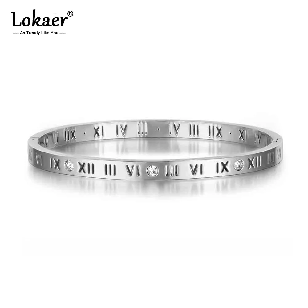 Женский браслет с римскими цифрами Lokaer из нержавеющей стали цвета розового