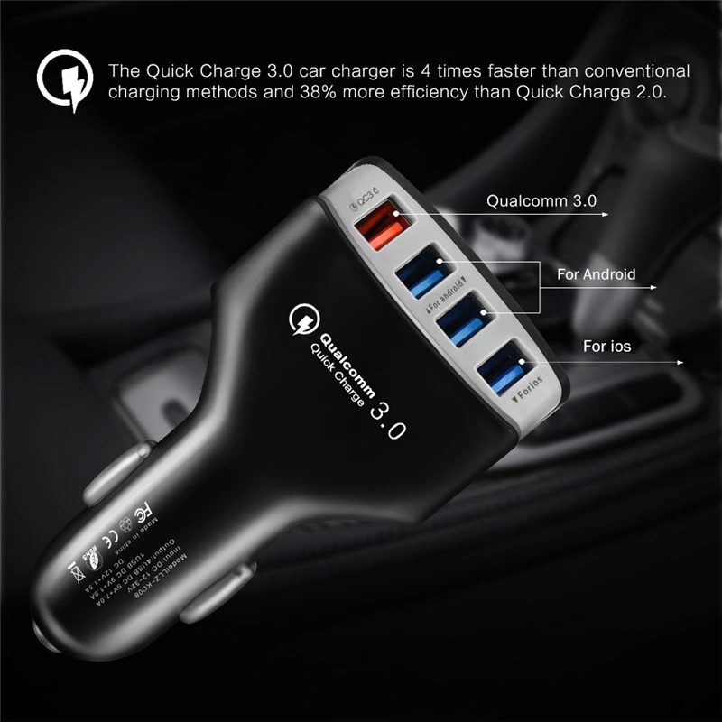 NOHON 4 Переходник USB для зарядки в машине для iPhone 11 Pro Max XS Max XR X 8 samsung Xiaomi автомобильное зарядное устройство для мобильного телефона QC3.0 Быстрая зарядка