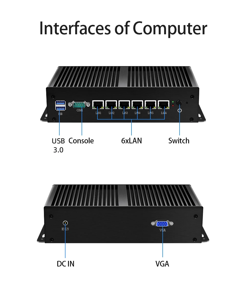 Xcy безвентиляторный мини-ПК Intel i3 7100u 6 LAN 211at Gigabit Ethernet 2 * Usb 3,0 VGA RS232 межсетевой маршрутизатор PFsense Aes-Ni Minipc Карманный