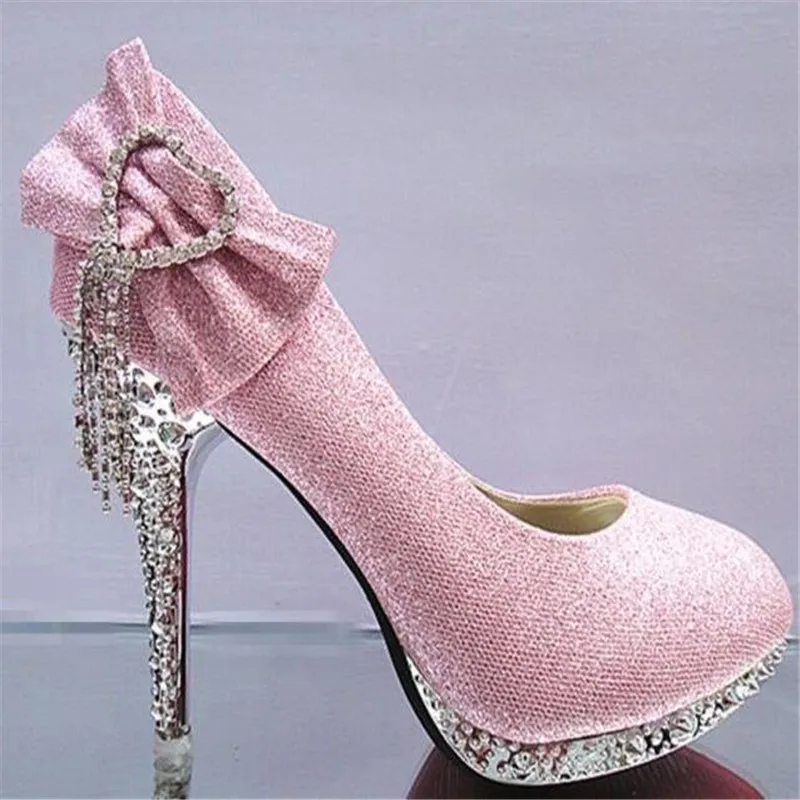 Cena Jesień i zima nowy eleganckie buty damskie buty ślubne buty na wysokim obcasie dżetów łuk szpilki pojedyncze buty 7 cm 10 cm  11cm