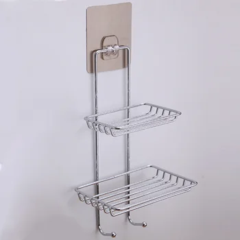 

Double Layer Self-adhesive Bathroom Stainless Steel Soap Dish Tray Box Stand Soap Holder Organizer Storage