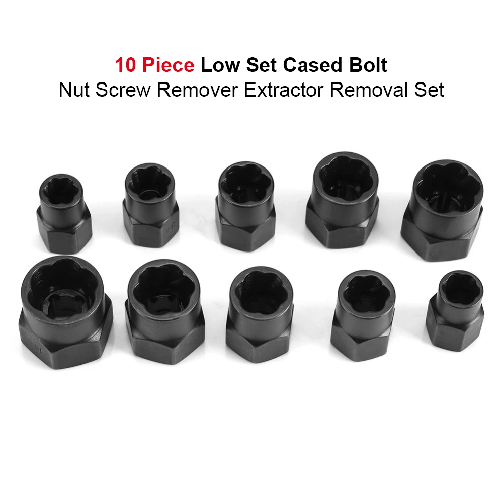 10PCS 9-19mm Nut and Bolt Extractor Damaged Nut and Screw Remover Removal Tool Black Thread Tool Kit with 2 Styles