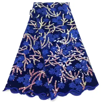 

Royal Blue Gold African Velvet Lace Fabric With Sequins Lace Nigerian George Wrapper High Quality African George Fabric