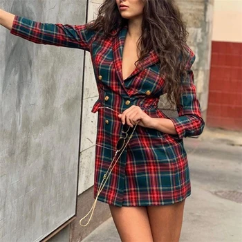 

Blazer Dress Women Fall 2019 Elegant Plaid Dress Sexy Streetwear Vintage Bodycon Dress ladies Fitted Mini A Line Dresses