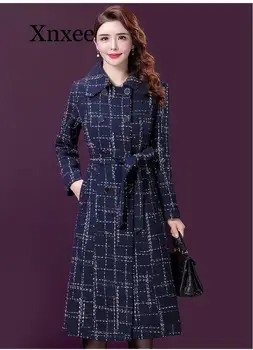 

Plus Size Long Coat 2020 Women Winter Wool Coat Plaid Elegant Fashion Vintage Korean Cashmere Coat