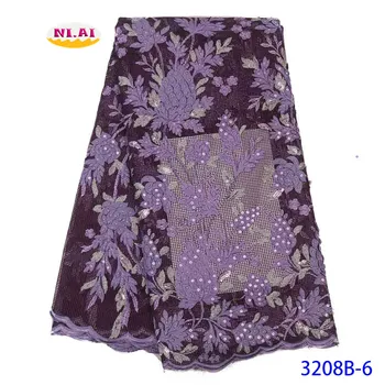 

African Lace Fabric With Sequins Velvet 2020 Purple Latest Fabric High Quality Velvet Tulle Sequins Lace Fabric NA3208B-1
