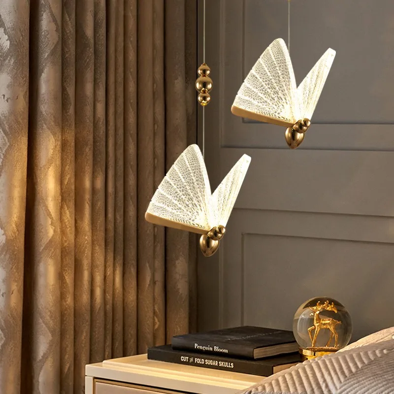 Light Guide LED Pendant Light Creative Butterfly Shape Zinc Alloy Modern Hanging Lamp For Showroom Bar Coffee Shop Restaurant