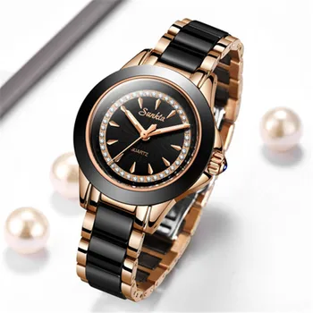 

SUNKTA Quartz Women Watches Ceramic Stainless Steel Watches Women Top Brand Luxury Ladies Dress Bracelet Watch Reloj De Dama+Box