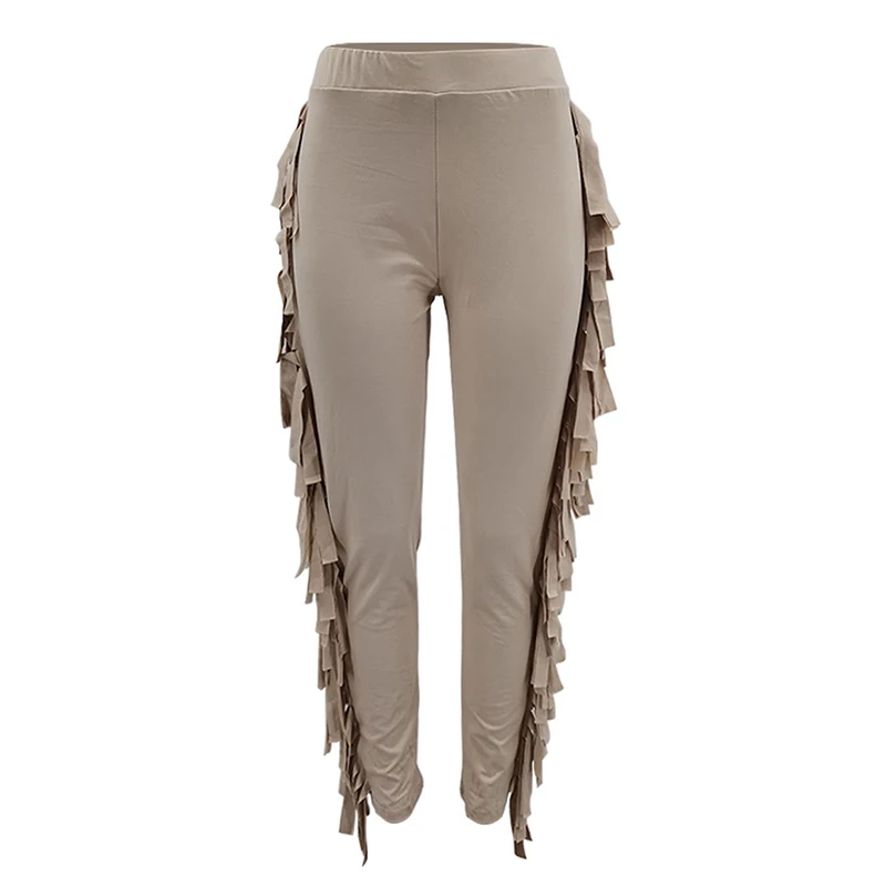 Bonnie Forest New Fashion Tassel Long Pants Streetwears Womens Leisure Fringed Pencil Pants Ladies Trousers Skinny Club Wears capri pants for women