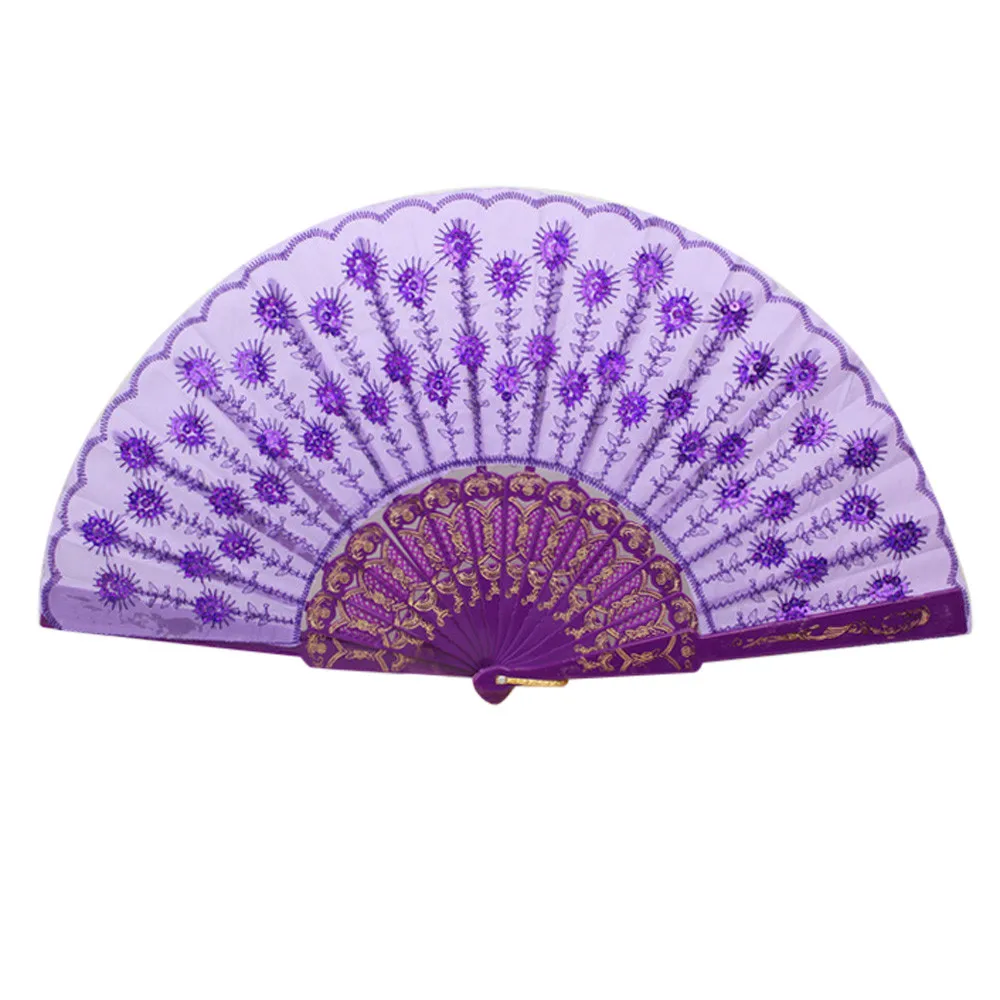 Bone color face sequin fan испанское кружево Шелковый складной ручной танцевальный веер цветочный узор для вечерние свадебные L0730