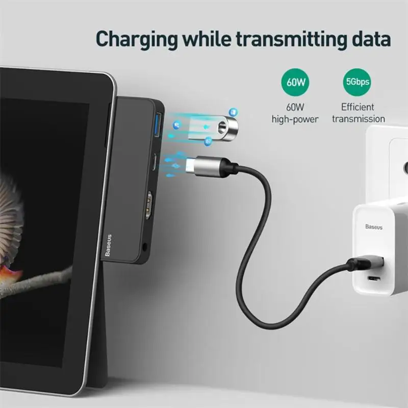 Baseus USB3.0 концентратор для поверхности Go type-C аудио к RJ45 Сплиттер USB3.0-A type-C аудио адаптер для microsoft Surface