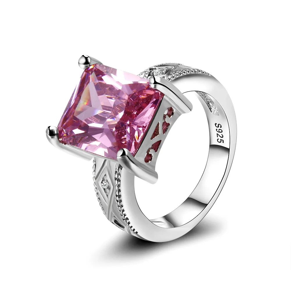 

Cross Border Europe and The United States Wind Rectangle Pink Stone Plated Ring Personality Ring Women Wholesale Rings for Women