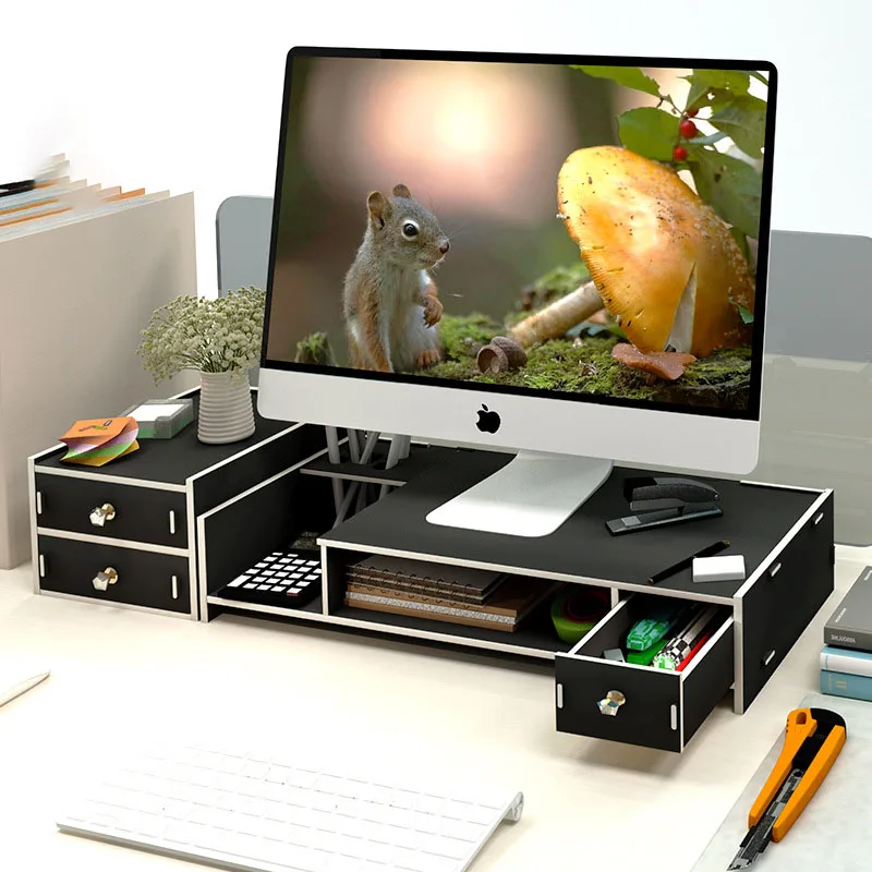 

Desktop Cabinet Computer Monitor Screen Increased Shelf Multi-layer Drawer Office Stationery Supplies Accessories Desk Organizer