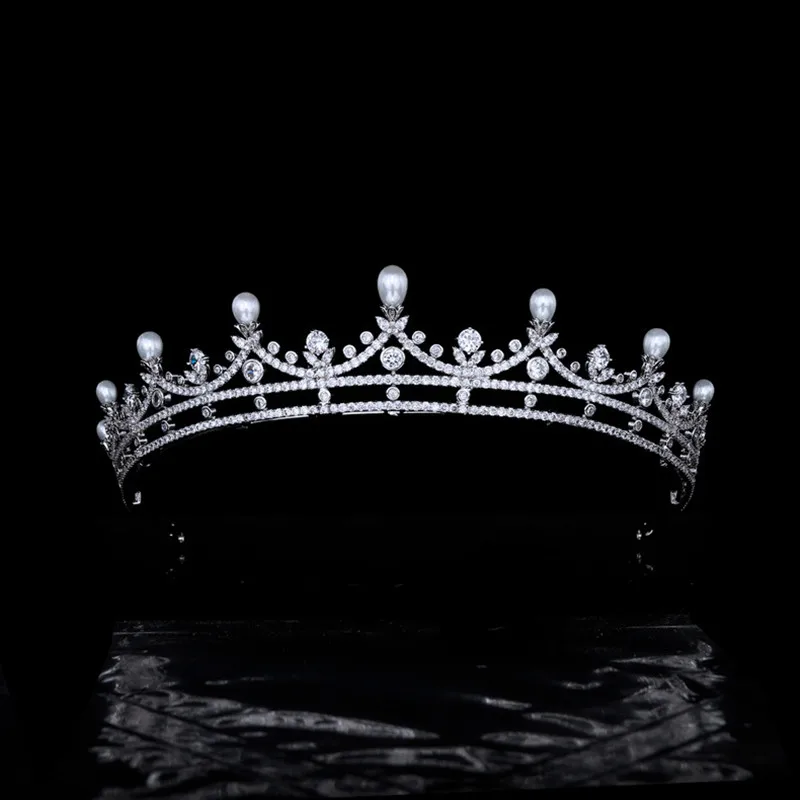 지르콘 크라운 신부 웨딩 액세서리 웨딩 머리 장식 진주 공주 Tiaras 여성 헤어 액세서리 HQ0305