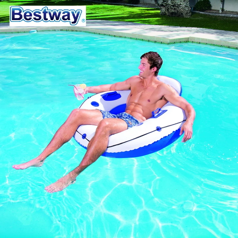 43108 Bestway 1,19 м роскошный трубчатый круглый кольцеобразный Wz спинка, Сетчатое дно, прочные ручки и 2 подстаканника кольцо для шин для взрослых до 90 кг