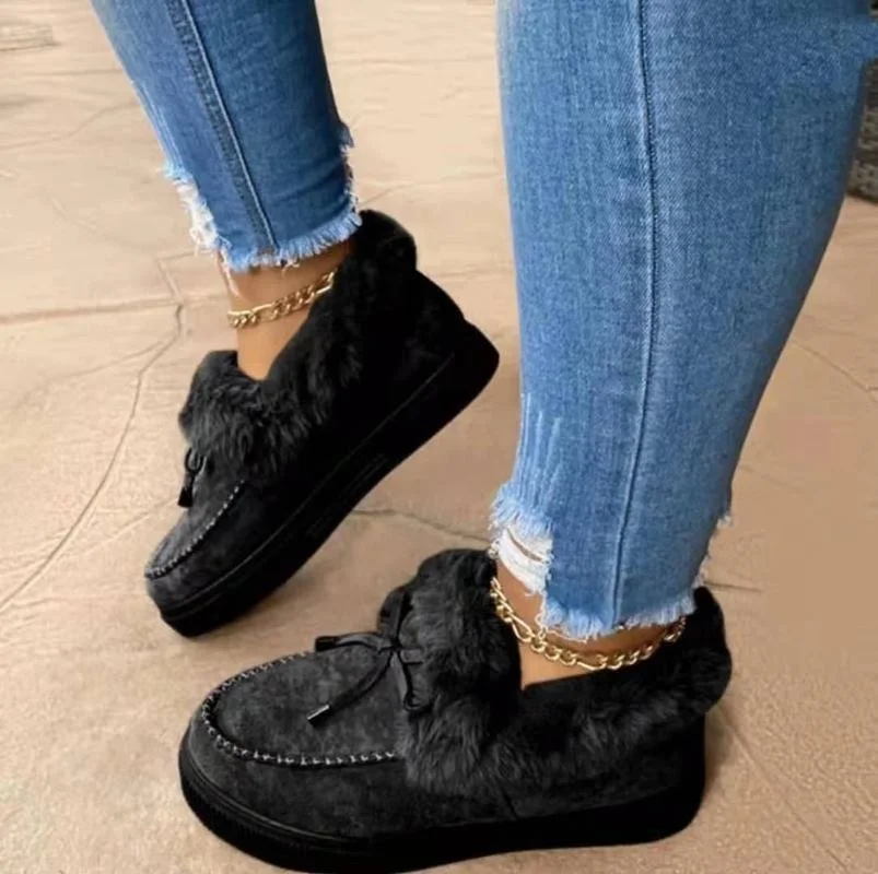 Women Winter Boots Female Ankle Shoes Suede Leather Snow Boots Plush Natural Fur Warm Slip-on Ladies Shoes Flats Plus Size 36-43